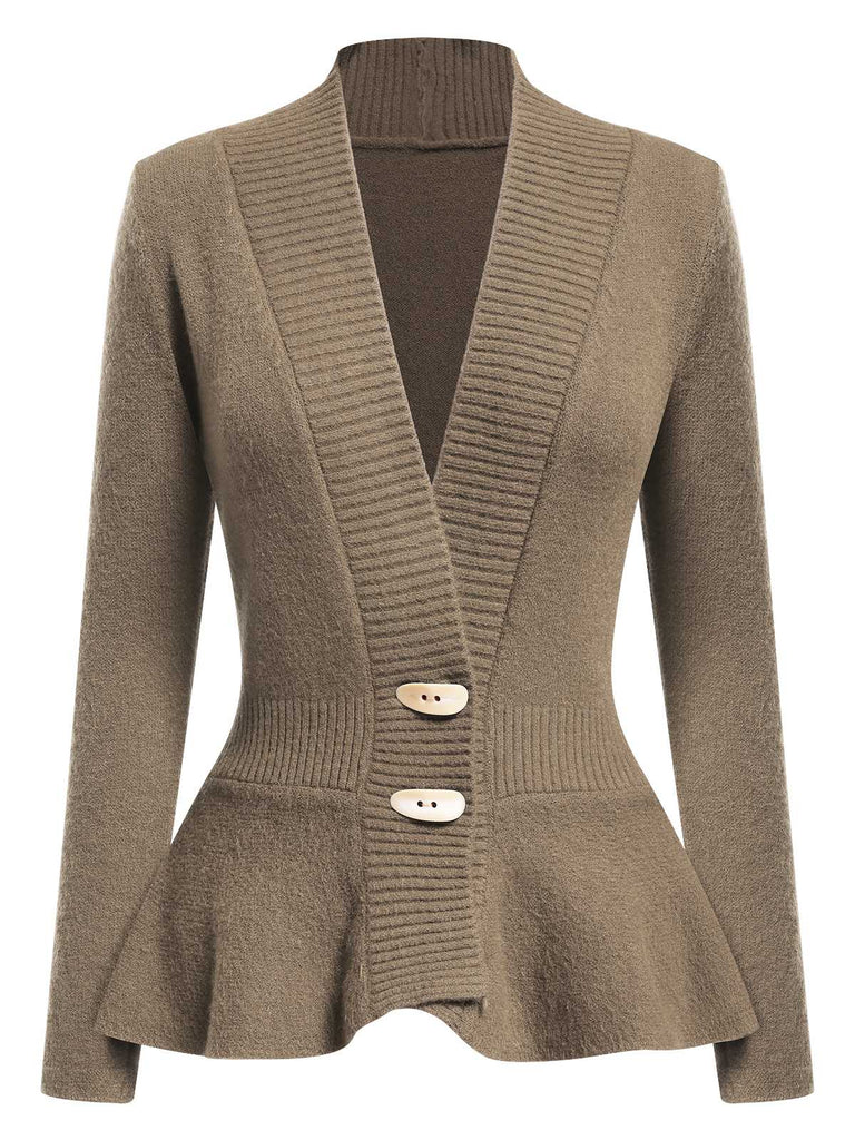 1930er Geknöpft Rüschensaum Strickjacke