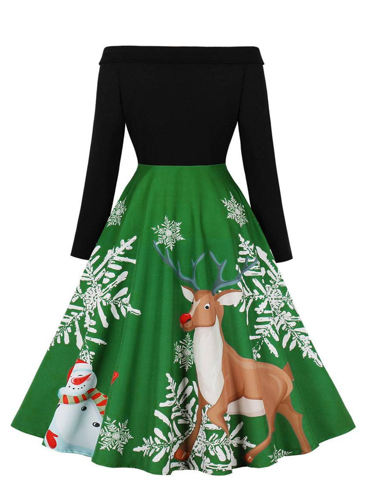 [Übergröße] 1950er Schneeflocke Elch Santa Claus Kleid