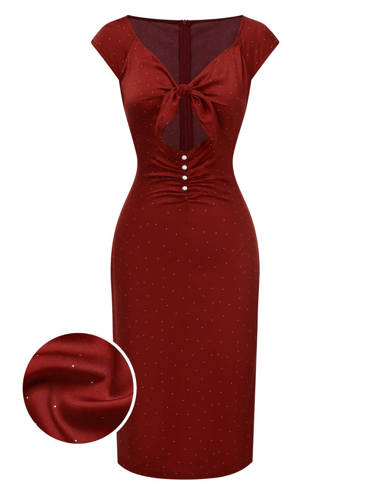 Rot 1960er Hollow Out Satin Kleid