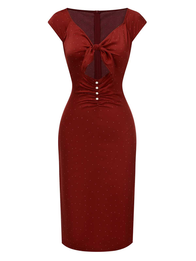 Rot 1960er Hollow Out Satin Kleid