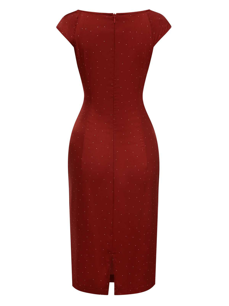 Rot 1960er Hollow Out Satin Kleid