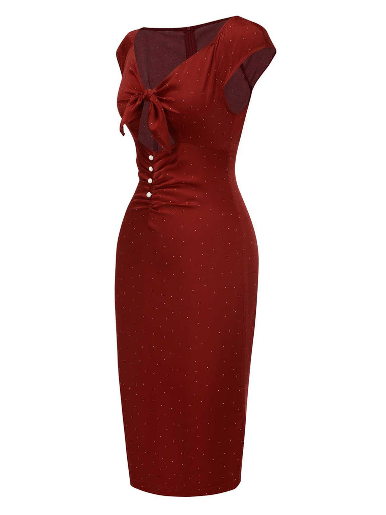 Rot 1960er Hollow Out Satin Kleid