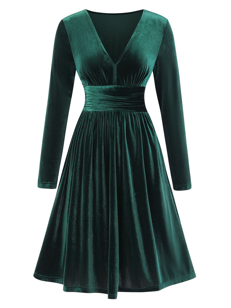 1940er V-Ausschnitt Solide A-linie Kleid