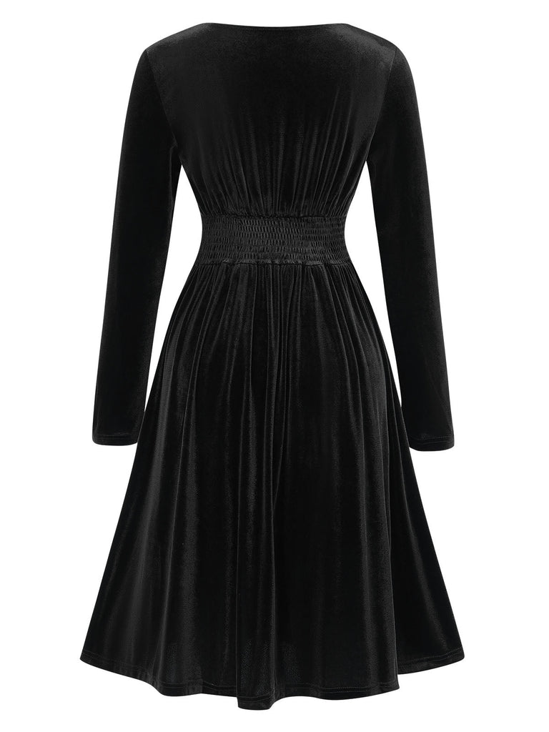 1940er V-Ausschnitt Solide A-linie Kleid