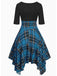 Blau 1950er Gingham Patchwork Kleid