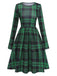 Grün 1940er Lange Ärmel Rundhals Tartan Kleid