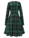 Grün 1940er Lange Ärmel Rundhals Tartan Kleid mit Gürtel