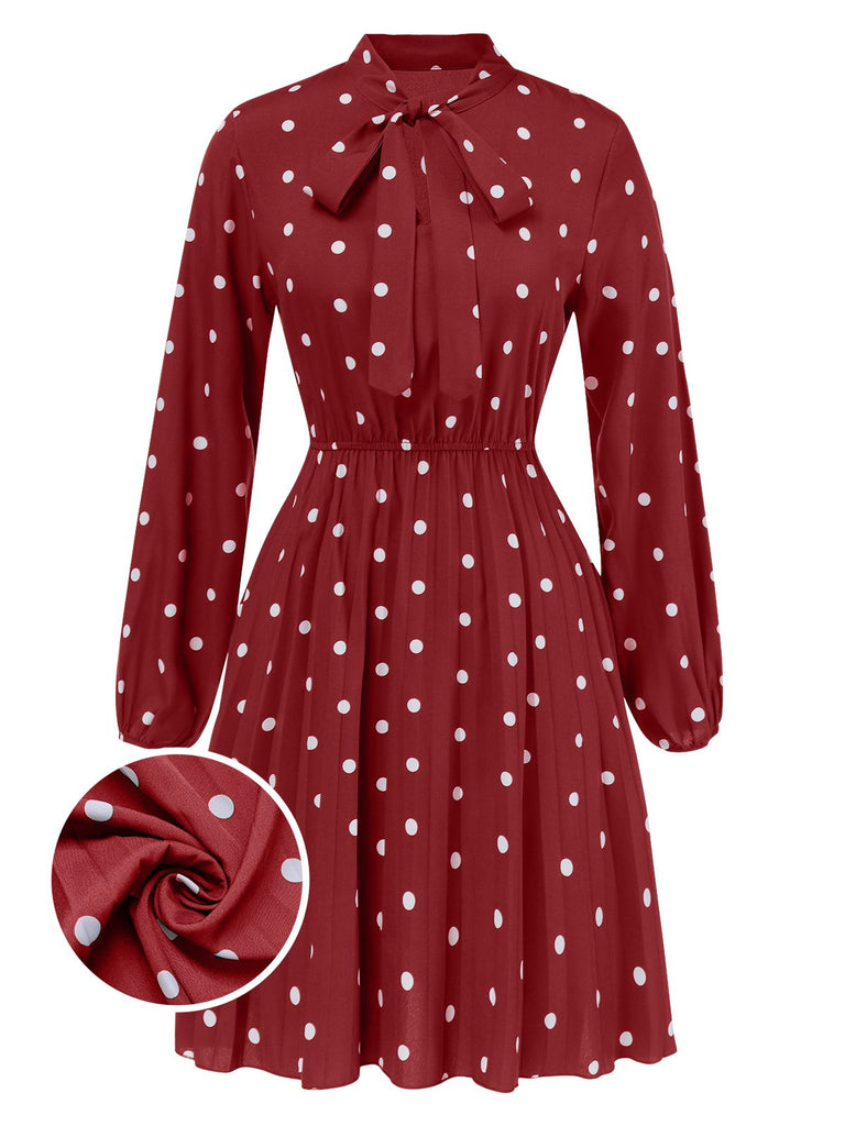 1940er Polka Dots Kordelzug Plissiertes Kleid