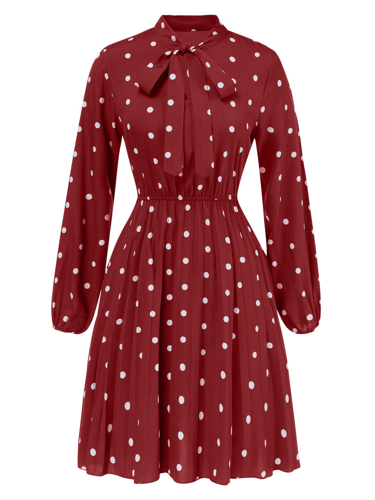 1940er Polka Dots Kordelzug Plissiertes Kleid