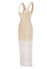 Beige 1970er Rundhals Strukturiert Maxi Kleid