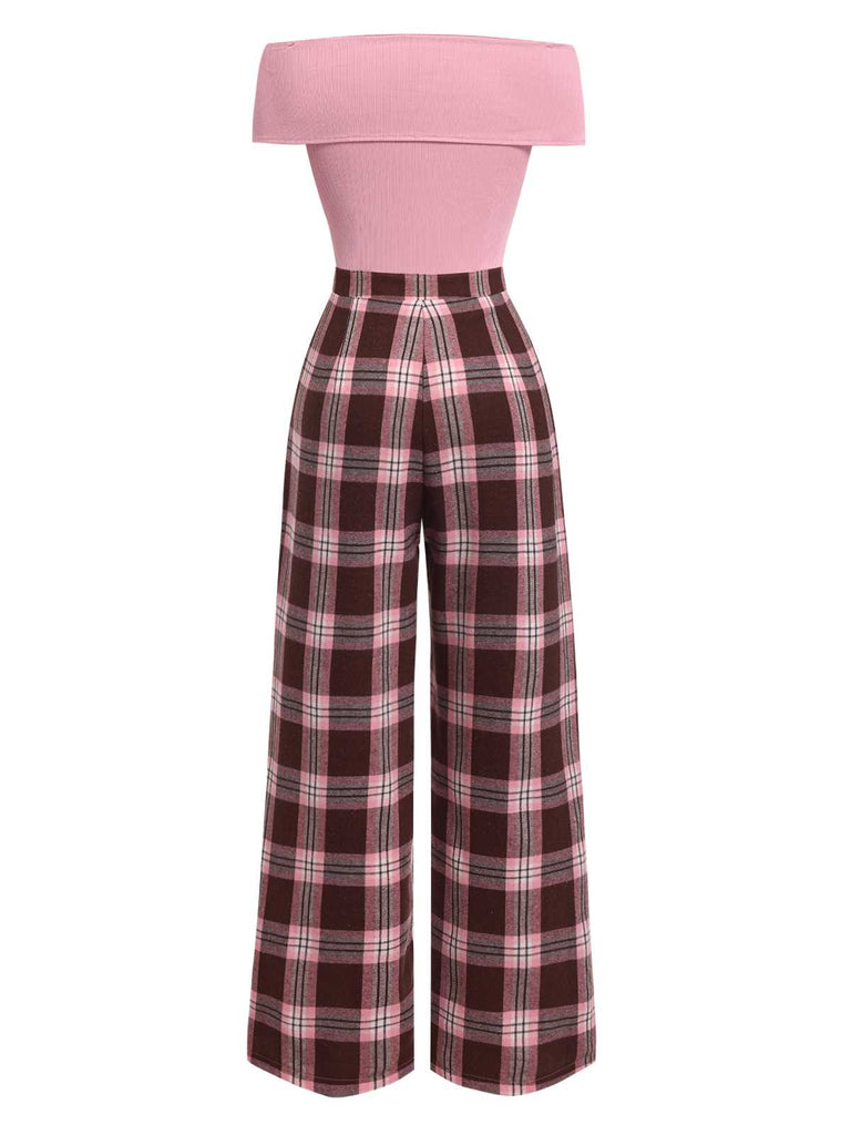 [Vorverkauf] Rosa 1930er Schulterfrei Plaids Jumpsuit