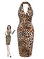 Braun 1960er Halter V-Ausschnitt Leopard Kleid