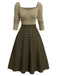 Beige 1950er Braun Plaid Quadratischer Hals Kleid