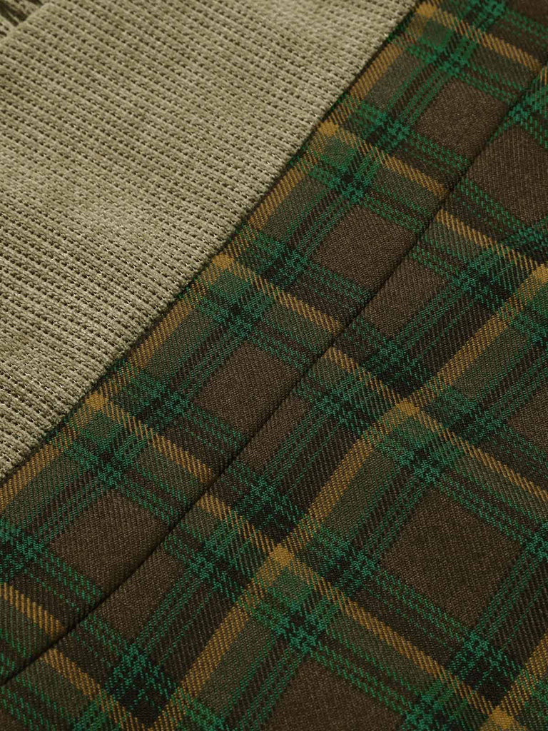 Beige 1950er Braun Plaid Quadratischer Hals Kleid