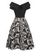 [Vorverkauf] Schwarz 1950er Silhouette Blumen Schulterfrei Kleid