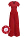 [Vorverkauf] Rot 1960er V-Ausschnitt Blütenblattärmel Dots Jumpsuit