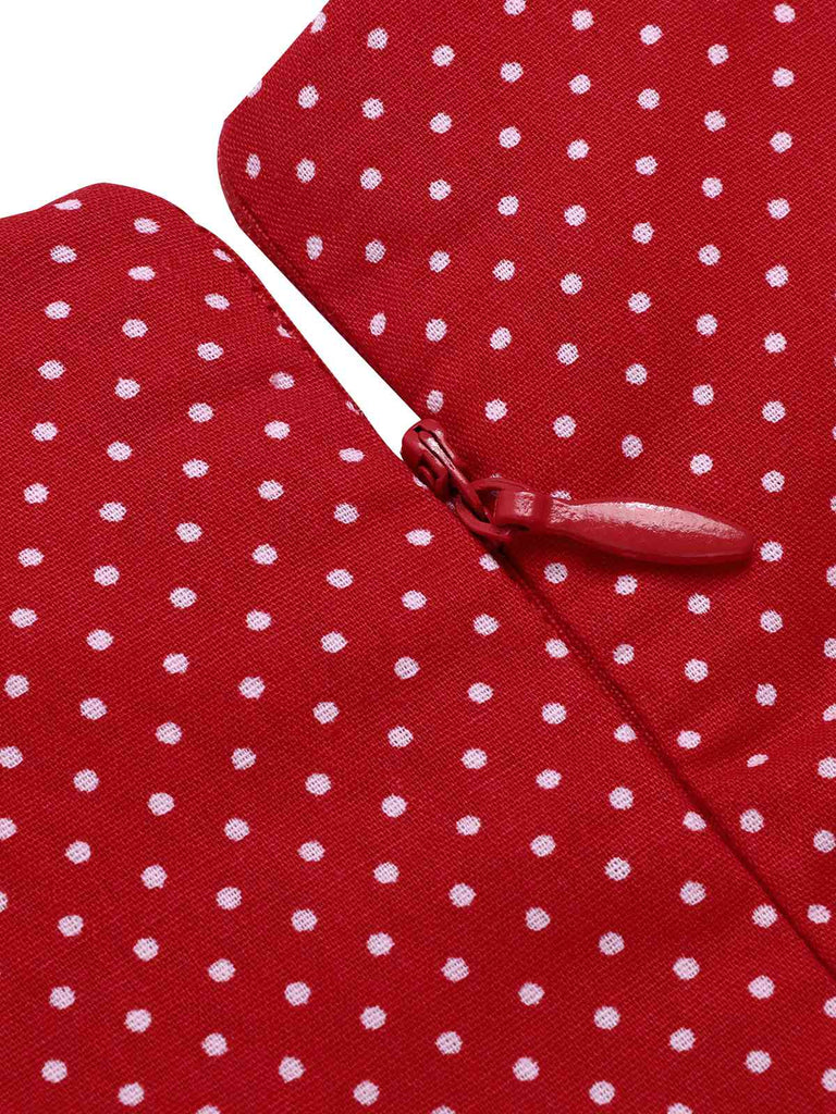 [Vorverkauf] Rot 1960er V-Ausschnitt Blütenblattärmel Dots Jumpsuit