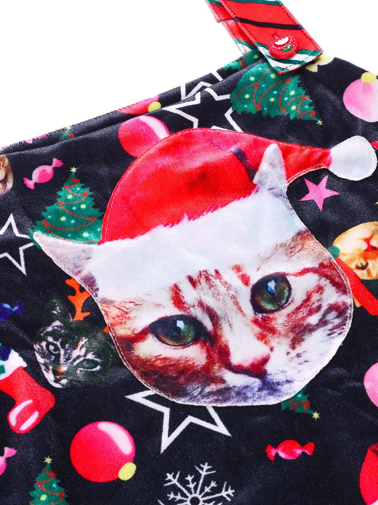 1940er Weihnachten Cat Spaghetti Träger Samt Jumpsuit