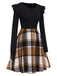 Schwarz 1960er Rüschen Plaid Patchwork Skater Kleid