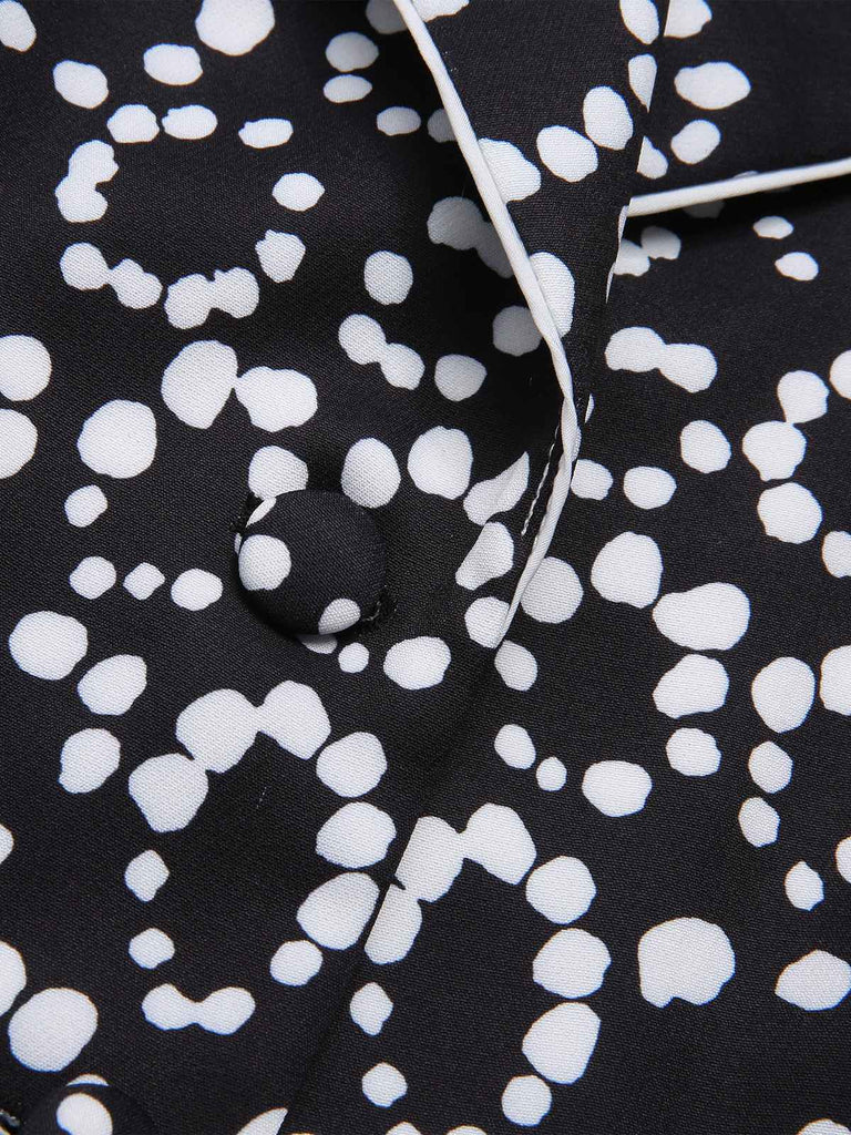 [Vorverkauf] 2PCS 1940er Polka Dots Schwarz Top & Weiß Plissiertes Rock