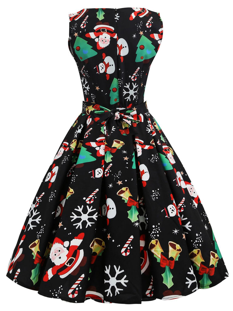 Schwarz 1950er Weihnachten Santa Claus Süßigkeiten Kleid