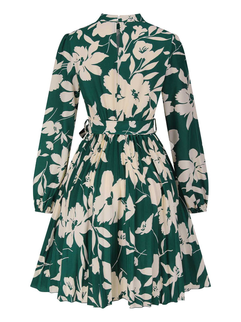 1940er Blumen Gürtel Plissiertes Kleid