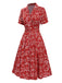 [Vorverkauf] Rot 1940er Blumen Revers Kleid