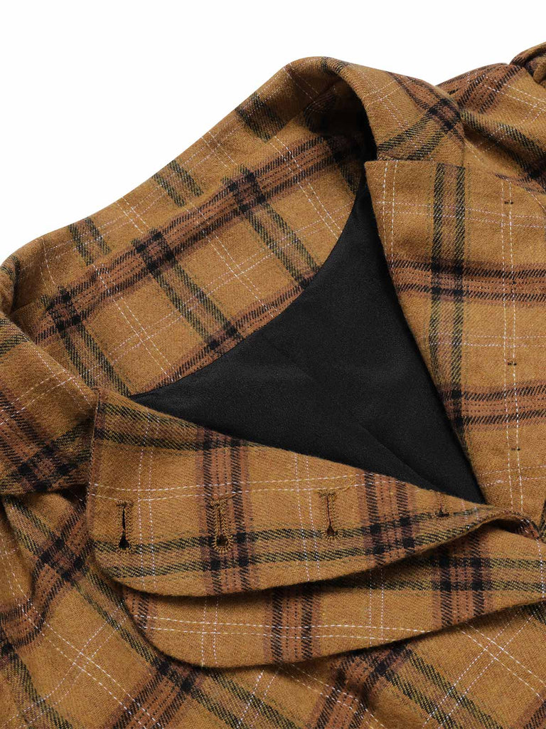 [Vorverkauf] Khaki 1960er Revers Tartan Plaids Mantel