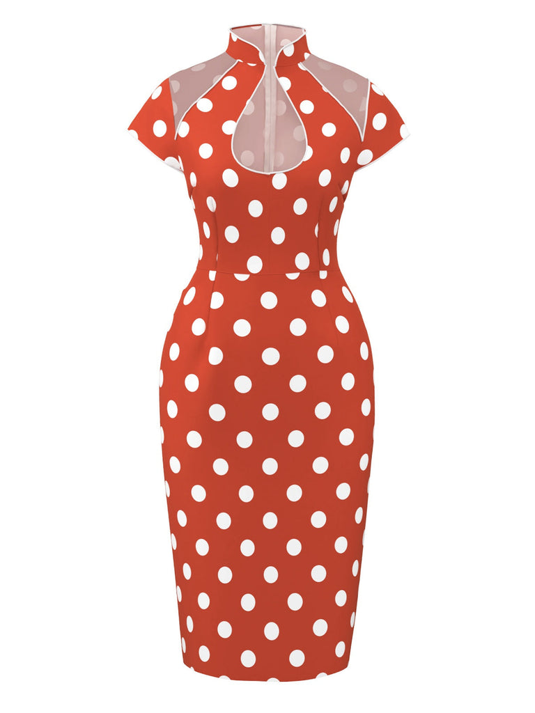 [Vorverkauf] Rot 1960er Weihnachten Polka Dots Pencil Kleid