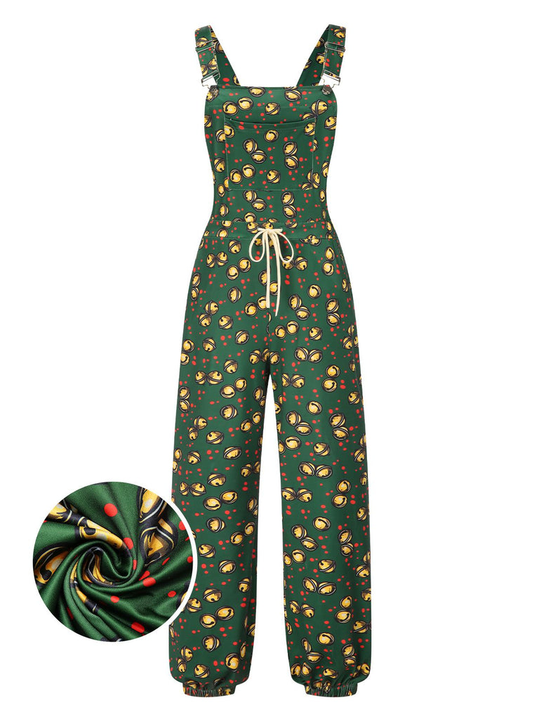 Dunkelgrün 1930er Weihnachten Glocke Taschen Jumpsuit