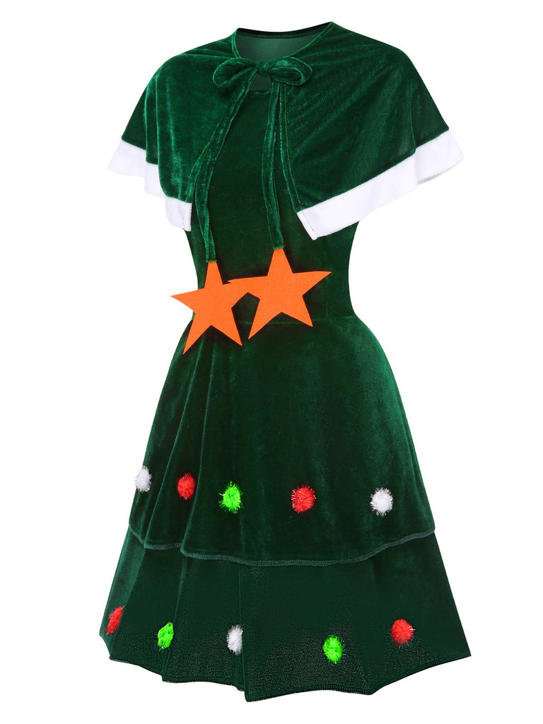 Grün 1940er Weihnachten Samt Kleid Mit Cape