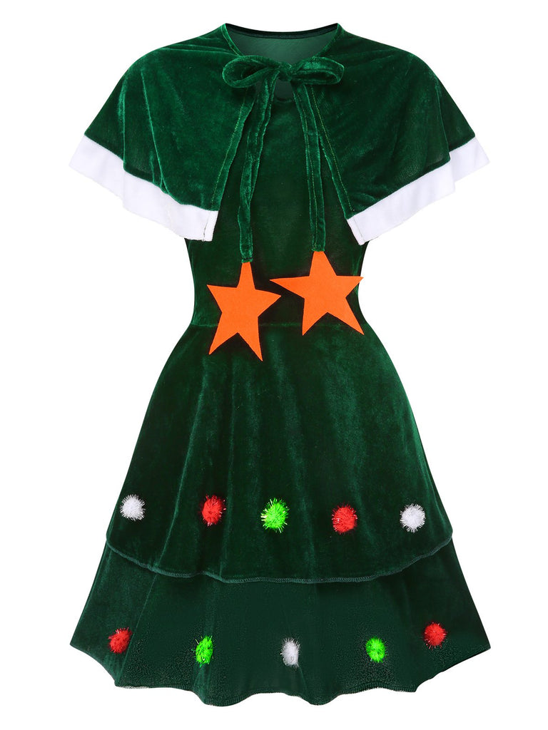 Grün 1940er Weihnachten Samt Kleid Mit Cape