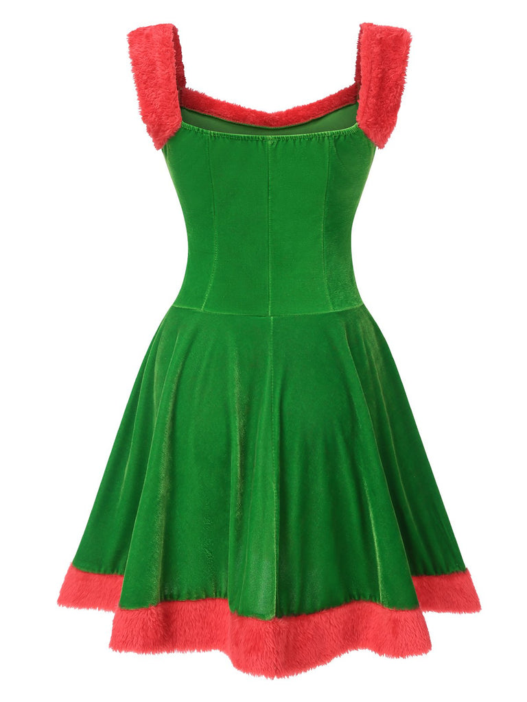 1940er Weihnachten Kunstpelz Samt Swing Kleid