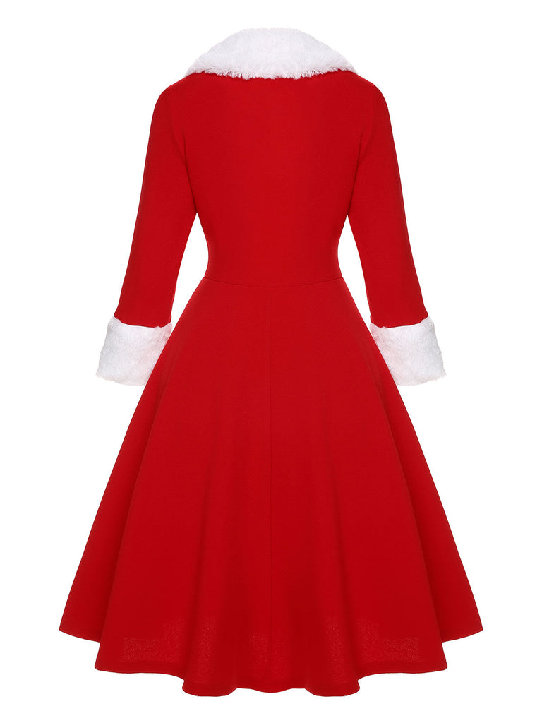 [Übergröße] Rot & Weiß 1950er Weihnachten Revers Kleid