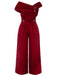 Rot 1950er Samt Schulterfrei Solide Jumpsuit