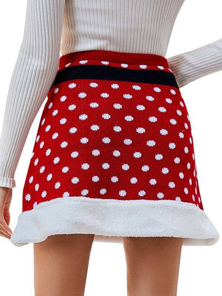 Rot 1950er Weihnachten Polka Dots Stricken Rock