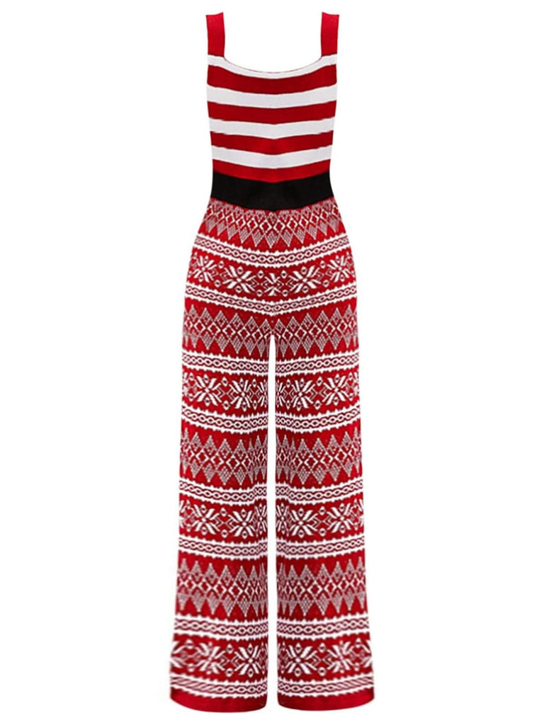 Rot 1970er Weihnachten Träger Gestrickt Jumpsuit