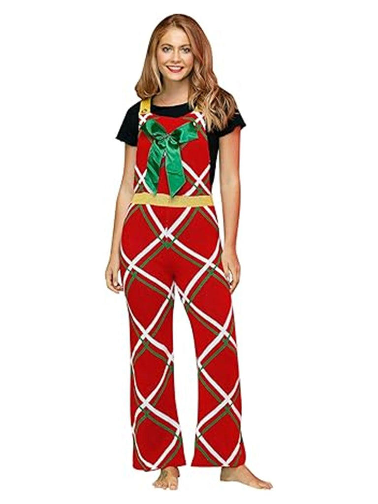 1970er Weihnachten Geschenkthema Bogen Plaid Jumpsuit