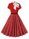 1950er Krawattenhals Polka Dots Gürtel Kleid