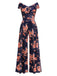 Dunkelblau 1960er Schulterfrei Blumen Jumpsuit