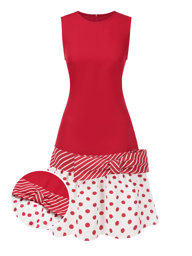 [Vorverkauf] Rot 1960er Polka Dot & Streifen Kleid