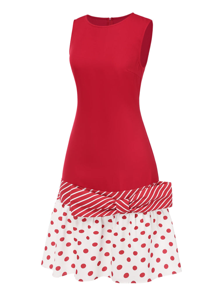 [Vorverkauf] Rot 1960er Polka Dot & Streifen Kleid