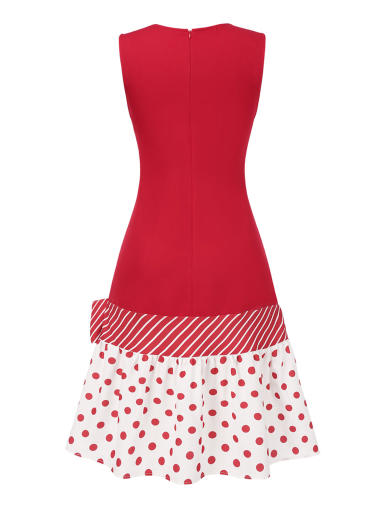 [Vorverkauf] Rot 1960er Polka Dot & Streifen Kleid