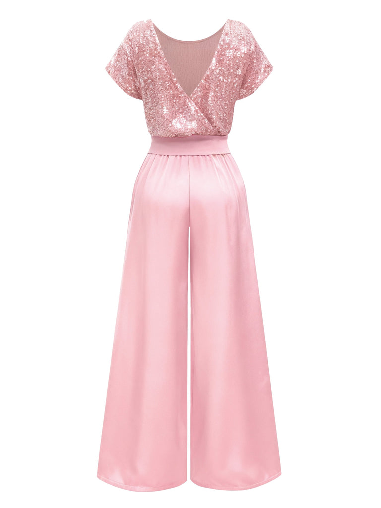 Rosa 1960er Pailletten Weit Bein Jumpsuit