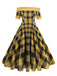 1950er Schulterfrei Vintage Patchwork Plaids Kleid