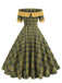 1950er Schulterfrei Vintage Patchwork Plaids Kleid