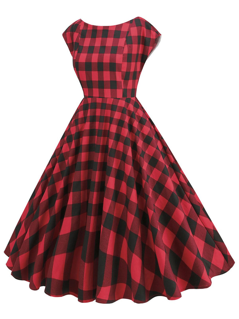 Rot 1950er Buffalo Plaids Swing Kleid