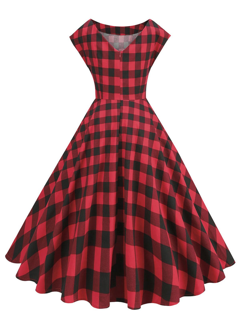 Rot 1950er Buffalo Plaids Swing Kleid