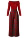 [Vorverkauf] Rot 1950er Schulterfrei Plaids Jumpsuit