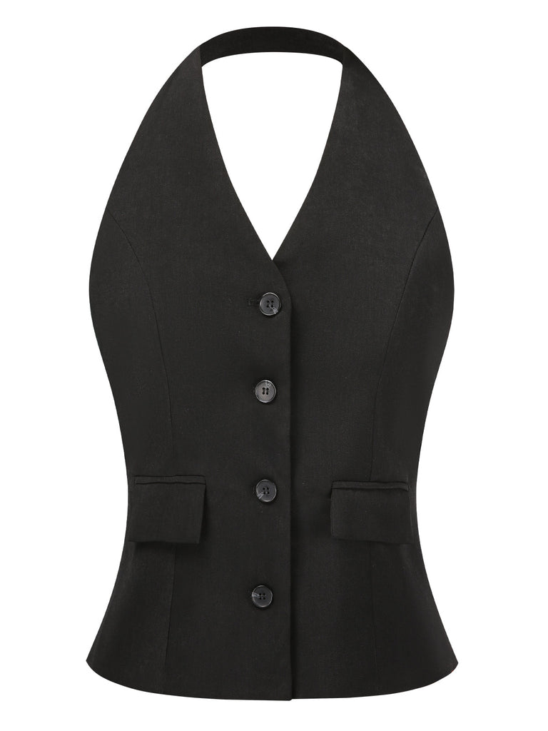 Schwarz 1930er Halter Weste Top